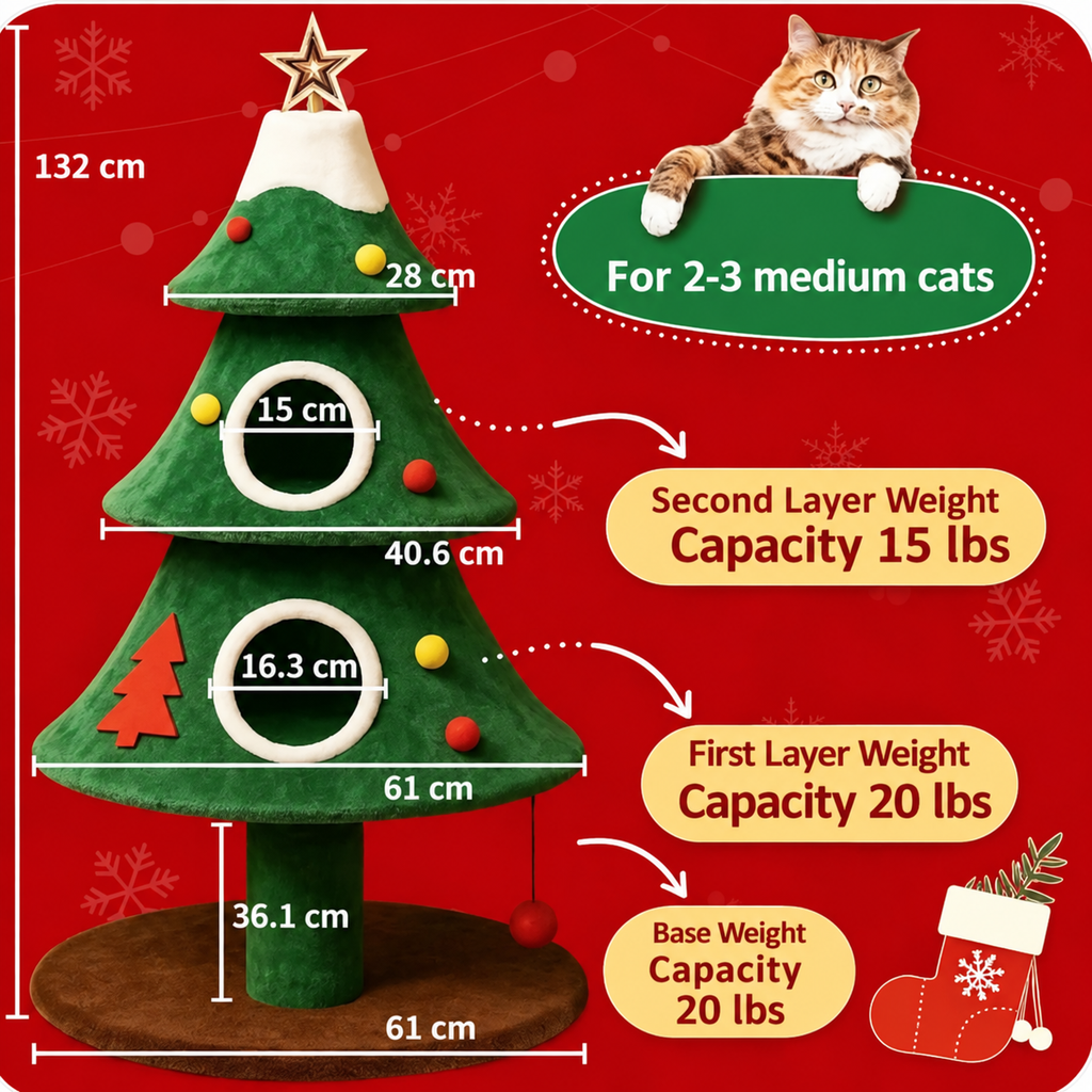 Festive Christmas Tree Cat Tree - Cozy Cat Condo & Sisal Scratching Post