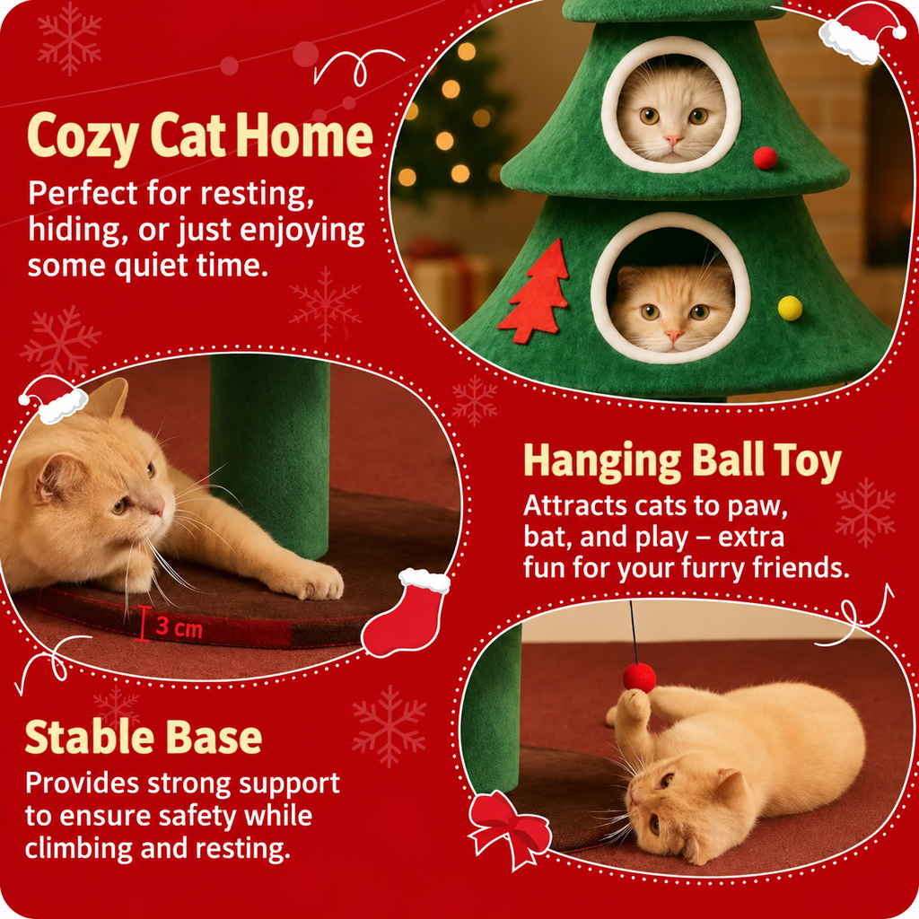Festive Christmas Tree Cat Tree - Cozy Cat Condo & Sisal Scratching Post