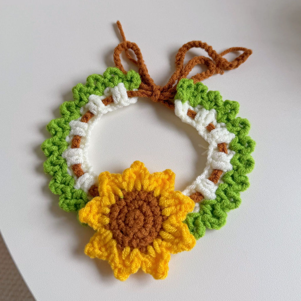 Knitted Pet Collars & Bibs for Cats and Dogs - Sunflower