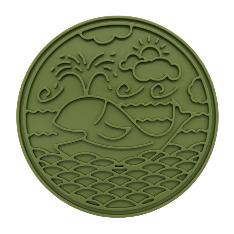 Whale Silicone Lick Mat with Suction Cups - Whale210 x 210 x 9mm / Army Green