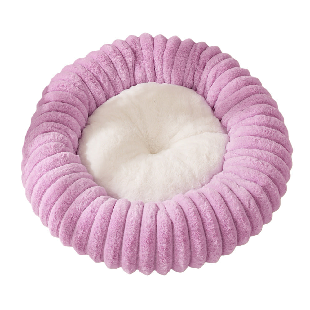 M53 Striped Plush Round Pet Bed - Striped Plush - Purple