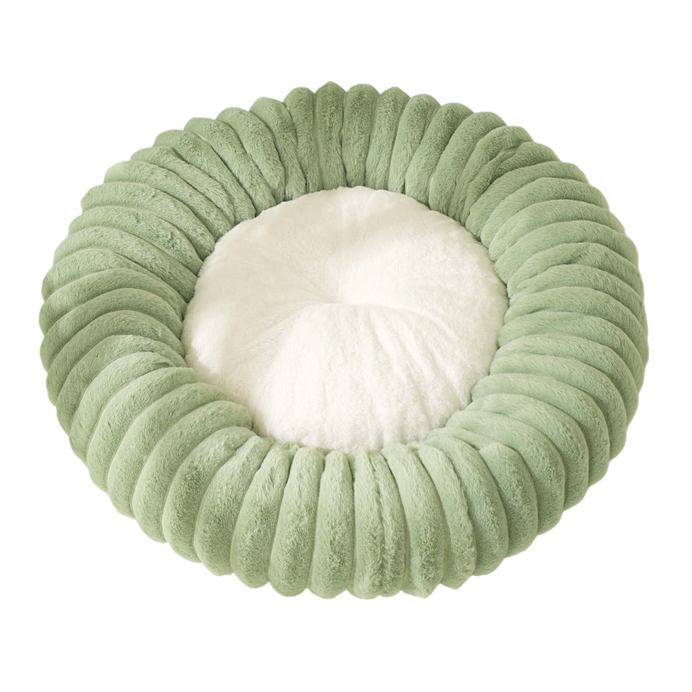 M53 Striped Plush Round Pet Bed - Striped Plush - Apple Green