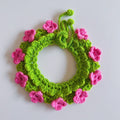 Knitted Pet Collars & Bibs for Cats and Dogs - Green with Magenta Flower Garland