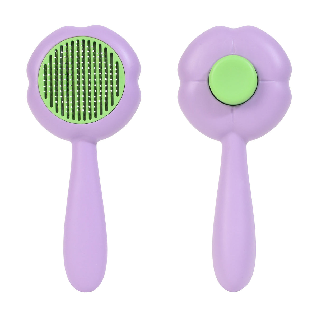 Egg, Clover & Sugar Cube Self-Cleaning Pet Brushes - Clover / Purple / 19.5cm