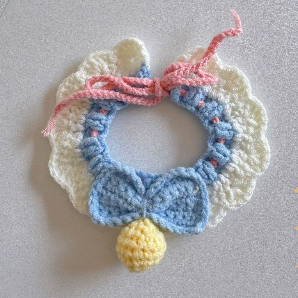 Knitted Pet Collars & Bibs for Cats and Dogs - Blue Bell