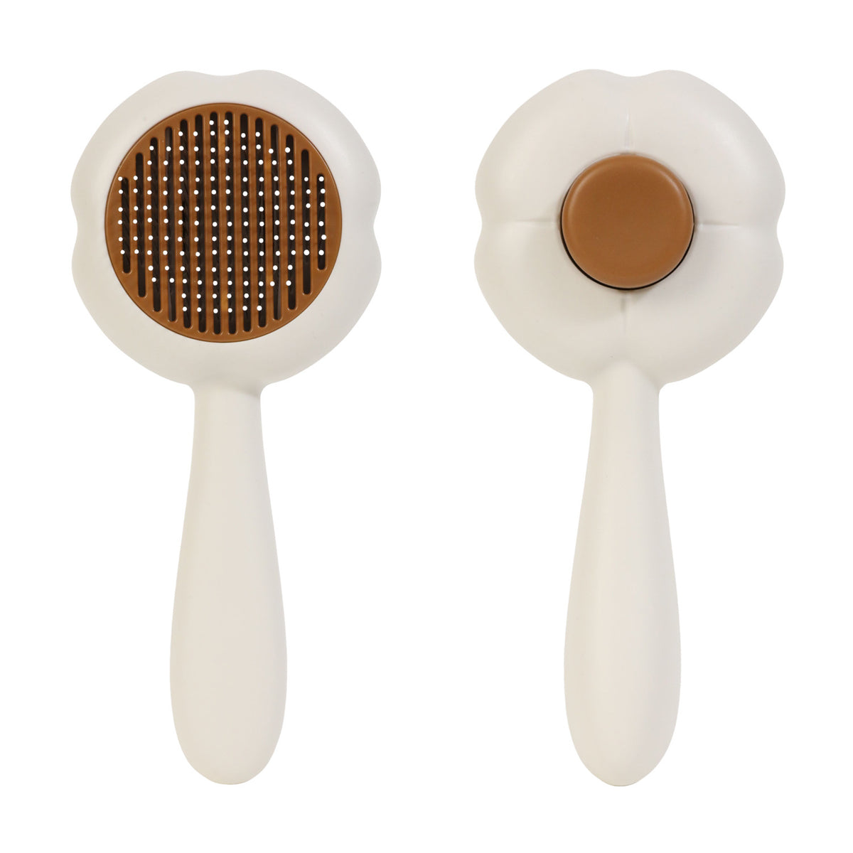 Egg, Clover & Sugar Cube Self-Cleaning Pet Brushes - Clover / White / 19.5cm