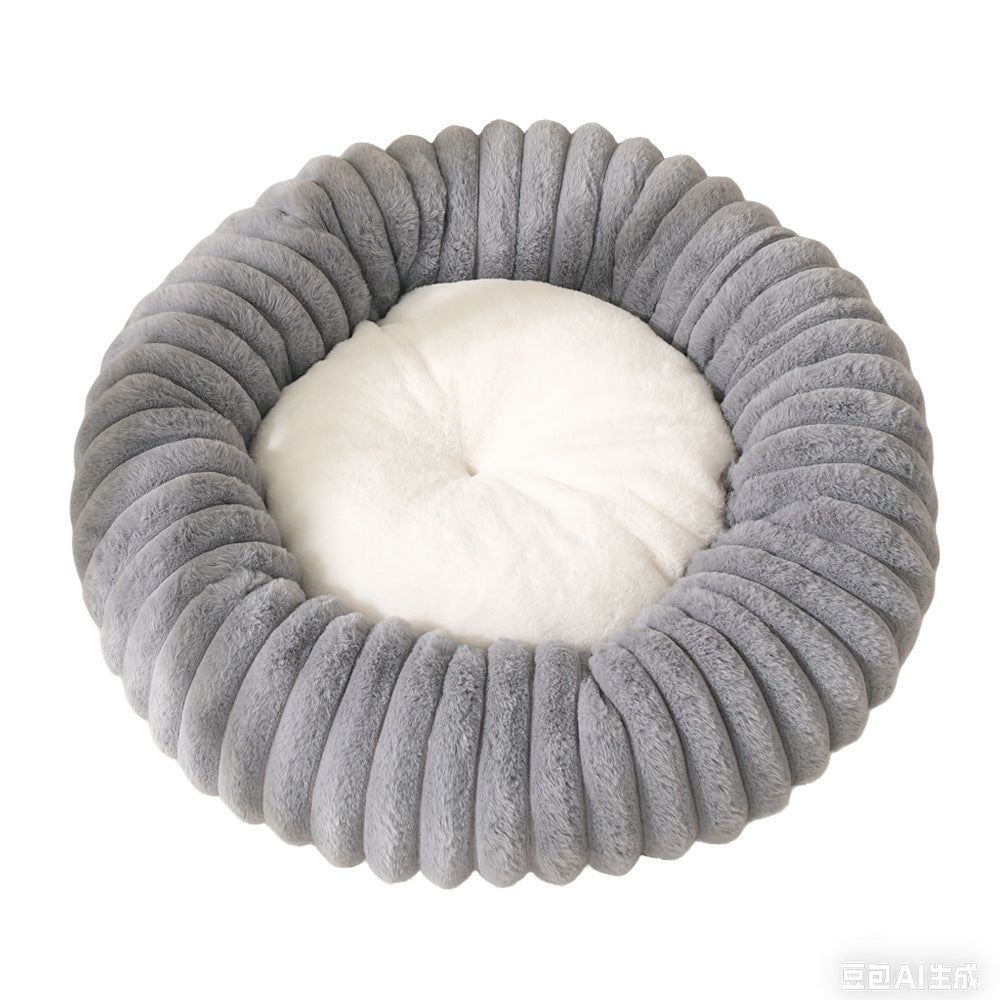M53 Striped Plush Round Pet Bed - Striped Plush - Light Gray