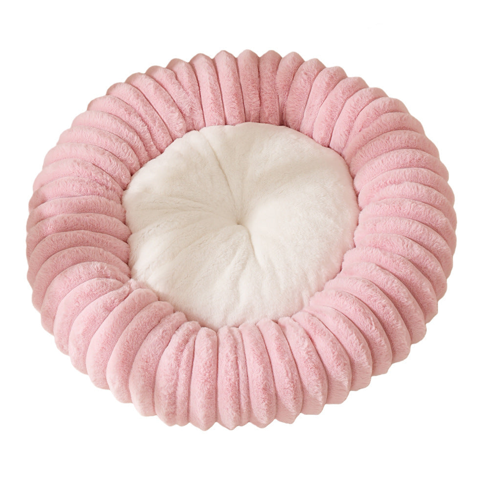 M53 Striped Plush Round Pet Bed - Striped Plush - Pink