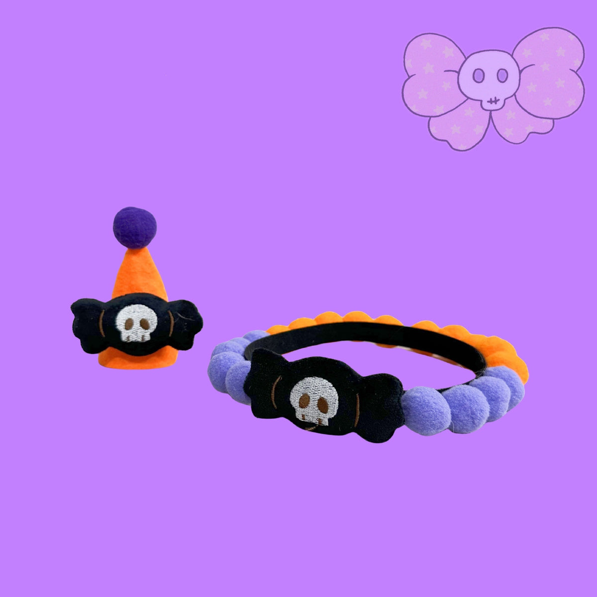 Halloween Pom-Pom Pet Collars & Hat Sets - 21 Black Candy + Hat