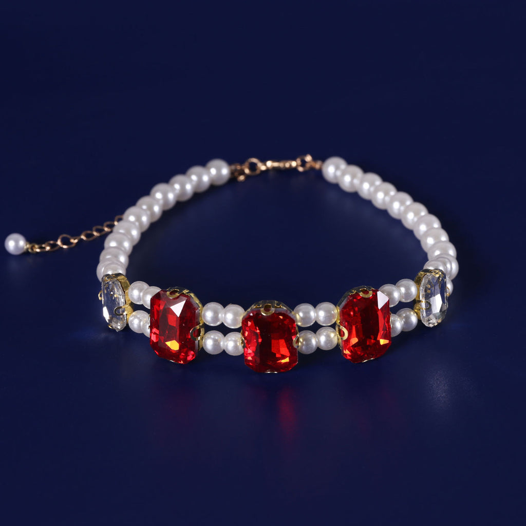 Square Rhinestone Pet Necklaces - Red Square Rhinestone