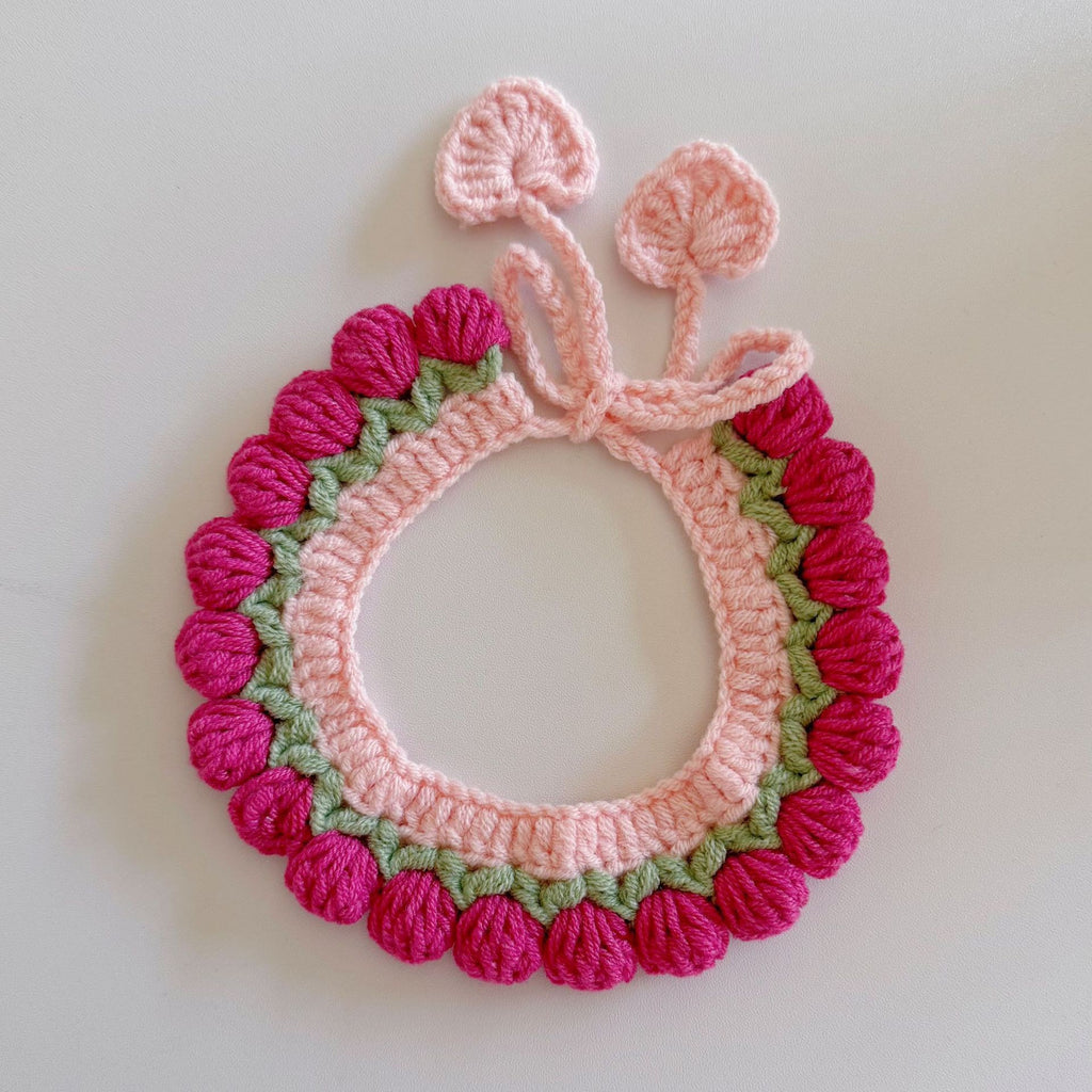Knitted Pet Collars & Bibs for Cats and Dogs - Peach Pink Tulip