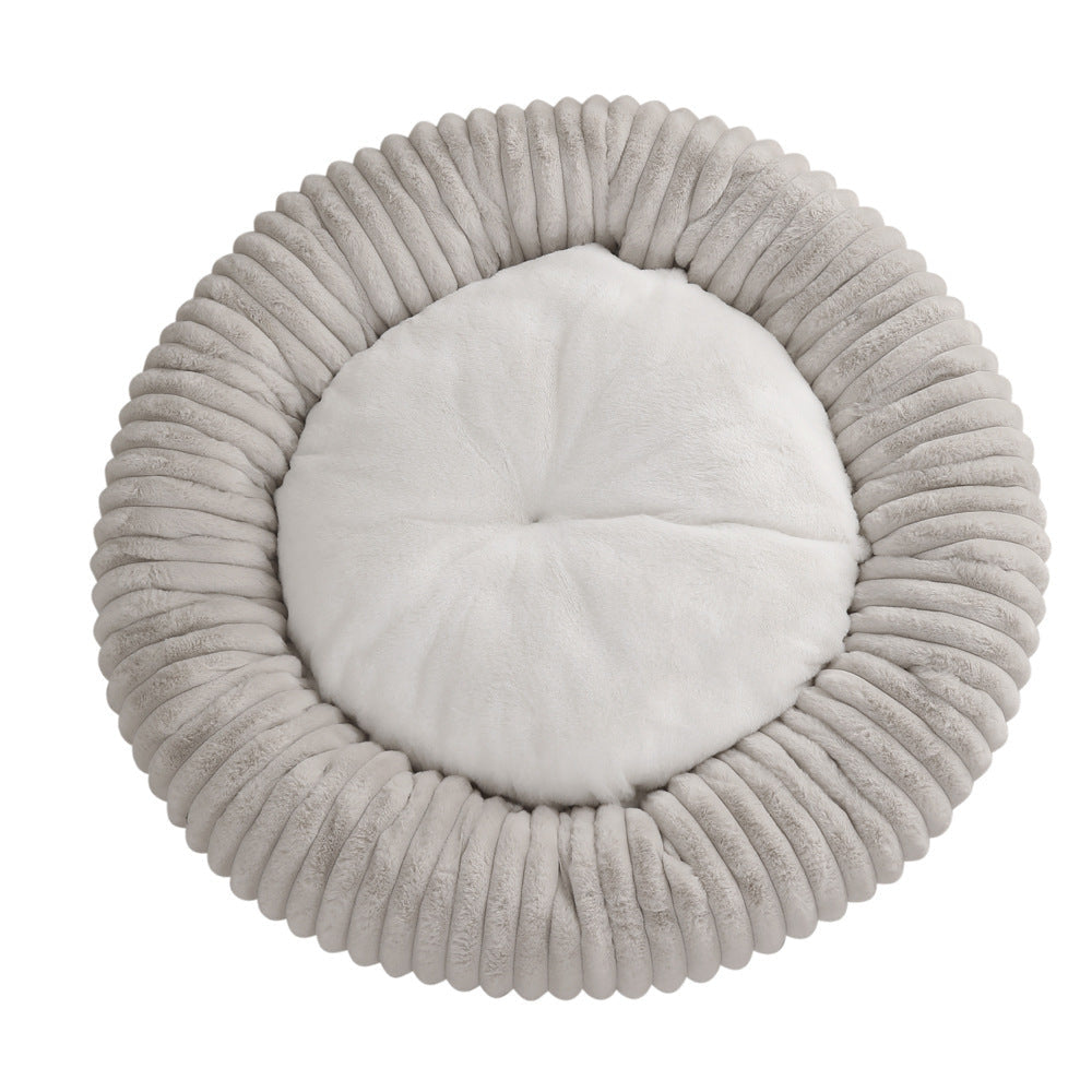 M53 Striped Plush Round Pet Bed - Striped Plush - Beige