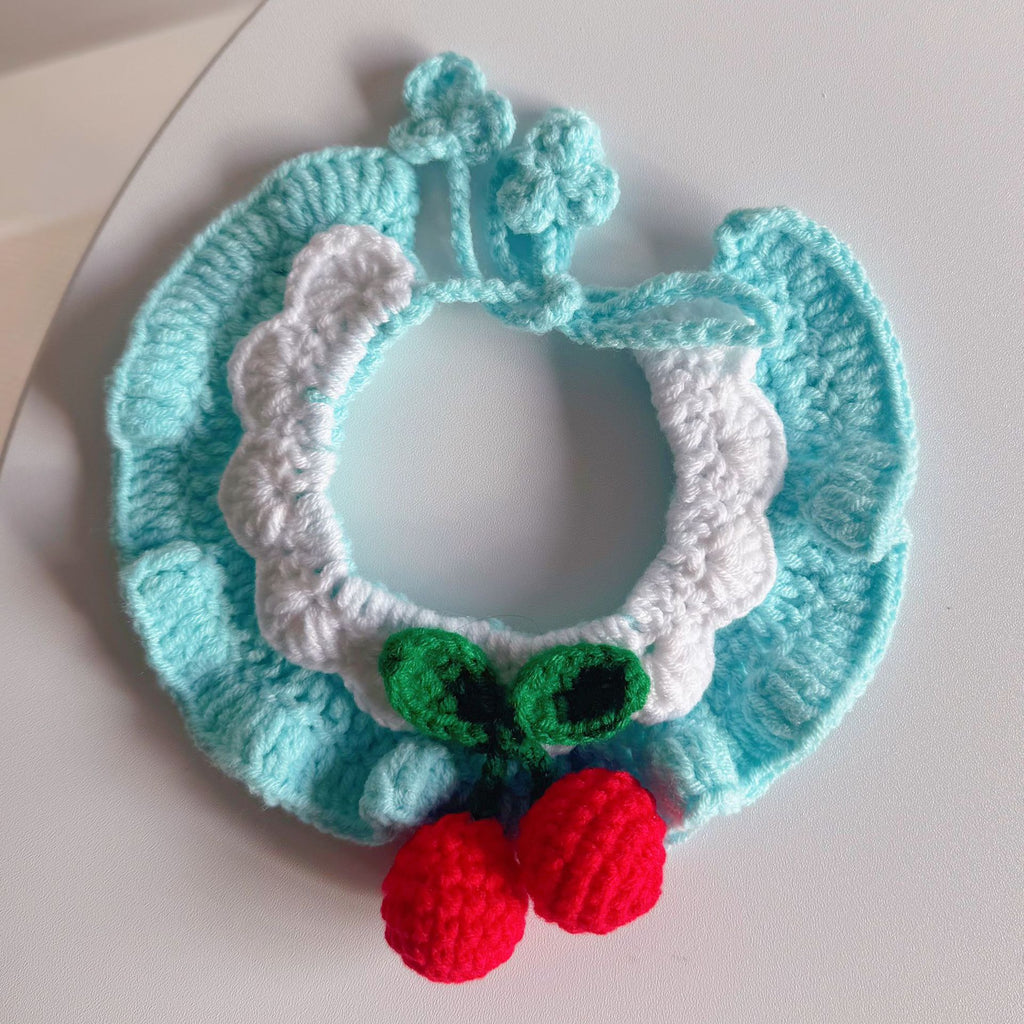 Knitted Pet Collars & Bibs for Cats and Dogs - Blue Cherry Skirt