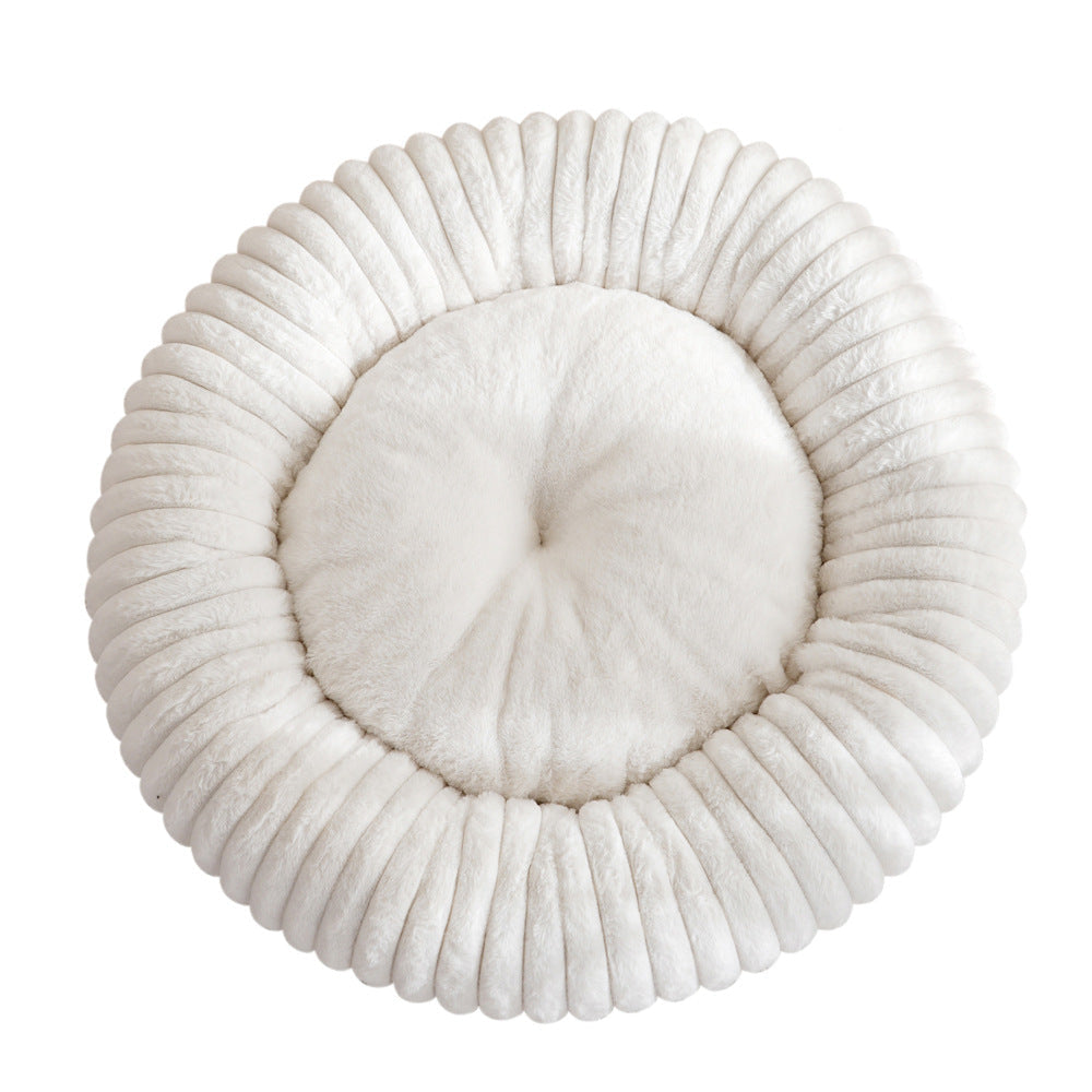 M53 Striped Plush Round Pet Bed - Striped Plush - White