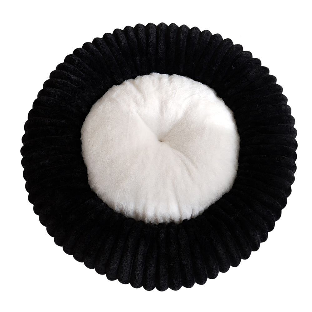 M53 Striped Plush Round Pet Bed - Striped Plush - Black