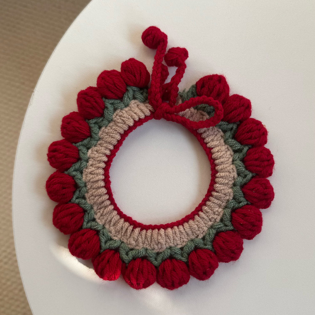 Knitted Pet Collars & Bibs for Cats and Dogs - Red Tulip