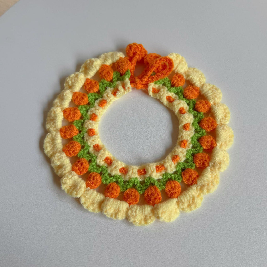 Knitted Pet Collars & Bibs for Cats and Dogs - Orange Rose
