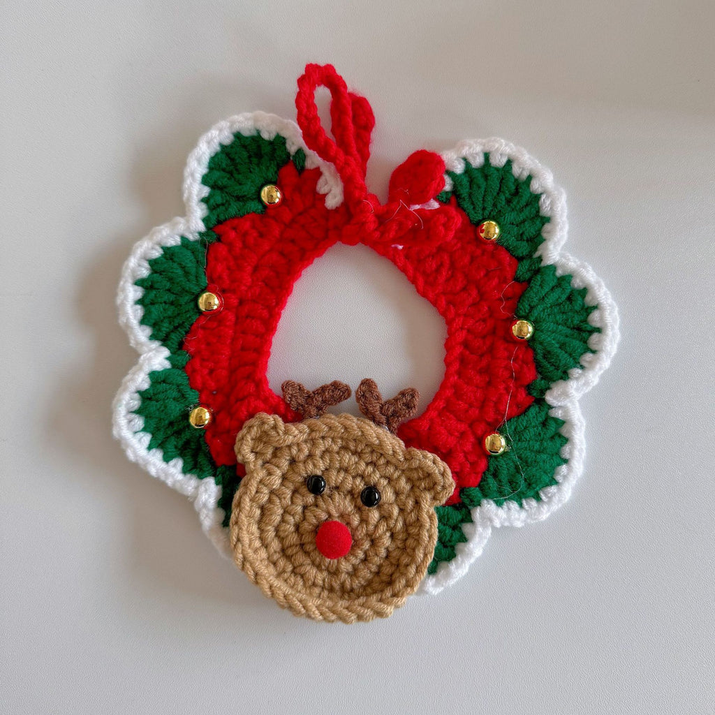 Knitted Pet Collars & Bibs for Cats and Dogs - Gold Bead Deer