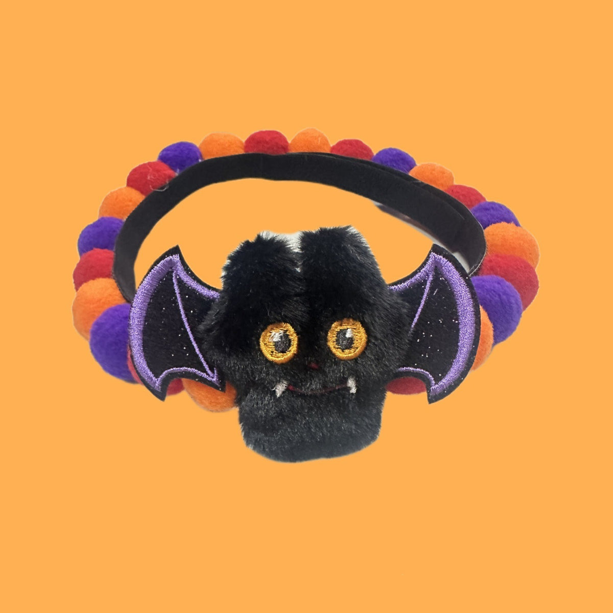 Halloween Pom-Pom Pet Collars & Hat Sets - 10 Purple Bat / Collar Only
