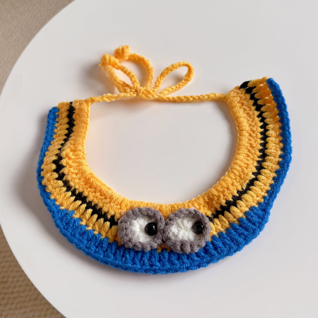 Knitted Pet Collars & Bibs for Cats and Dogs - Minion Collar