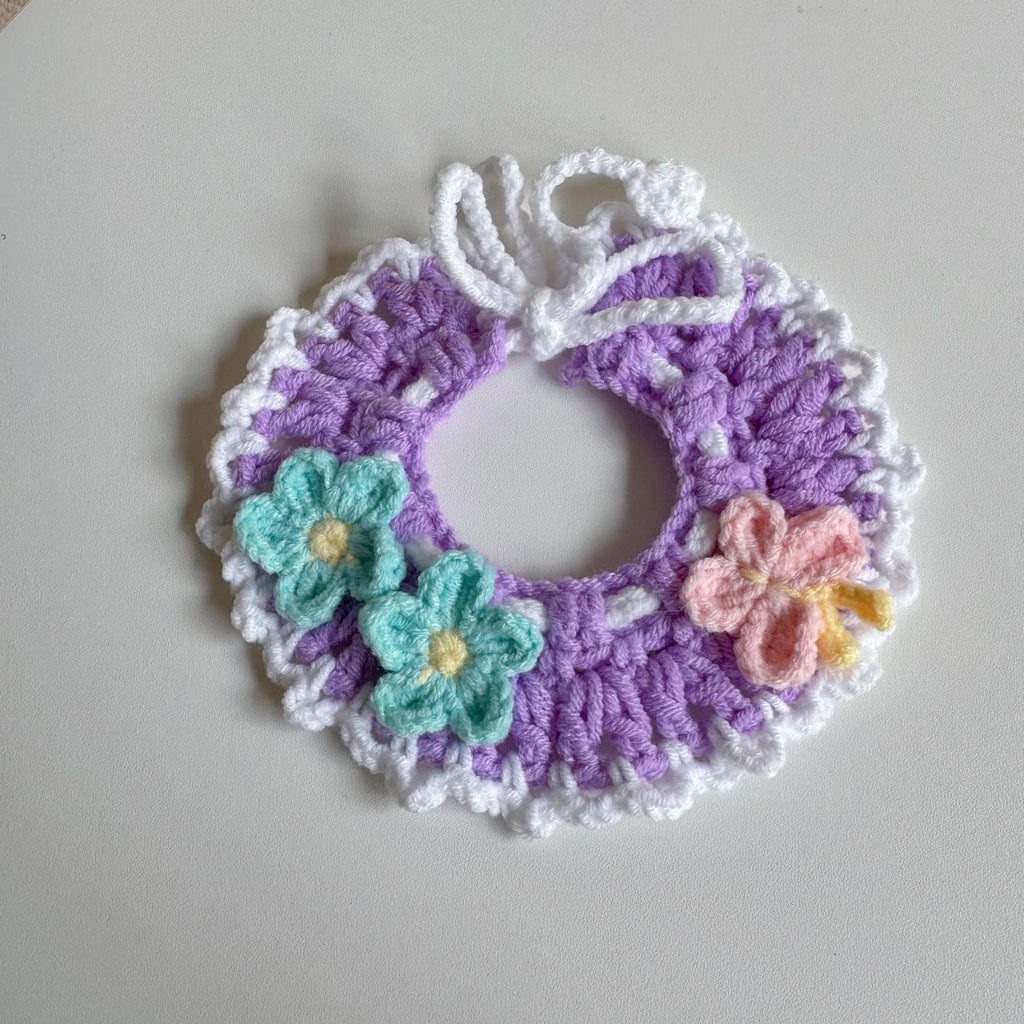 Knitted Pet Collars & Bibs for Cats and Dogs - Purple Butterfly