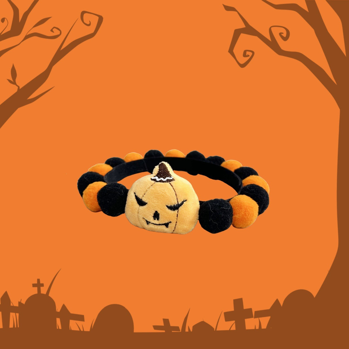 Halloween Pom-Pom Pet Collars & Hat Sets - 11 Pumpkin / Collar Only