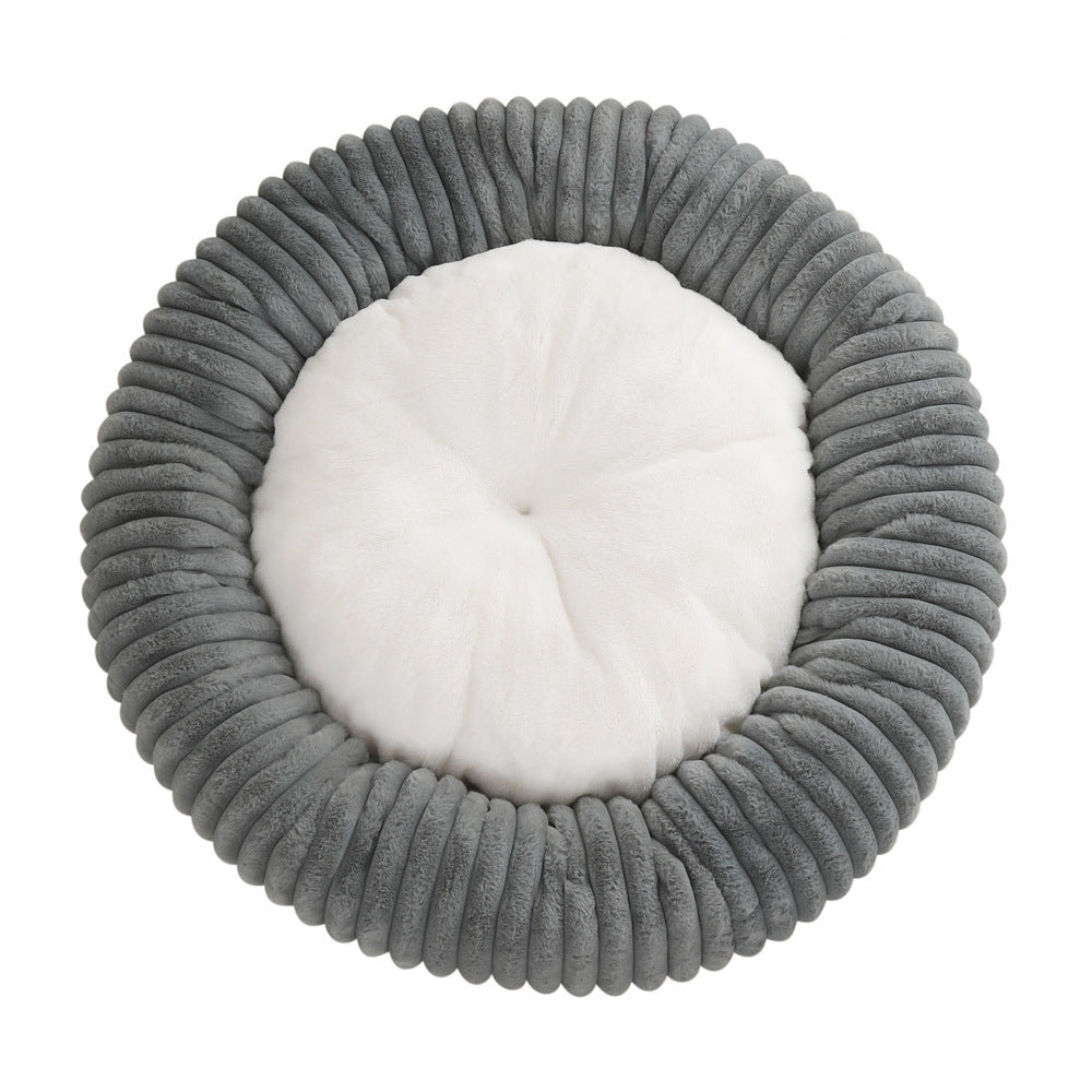 M53 Striped Plush Round Pet Bed - Striped Plush - Dark Gray