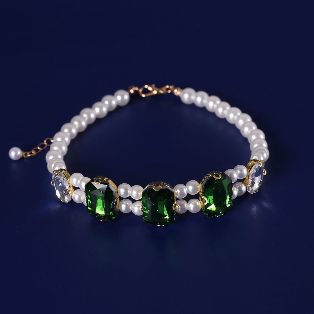 Square Rhinestone Pet Necklaces - Green Square Rhinestone