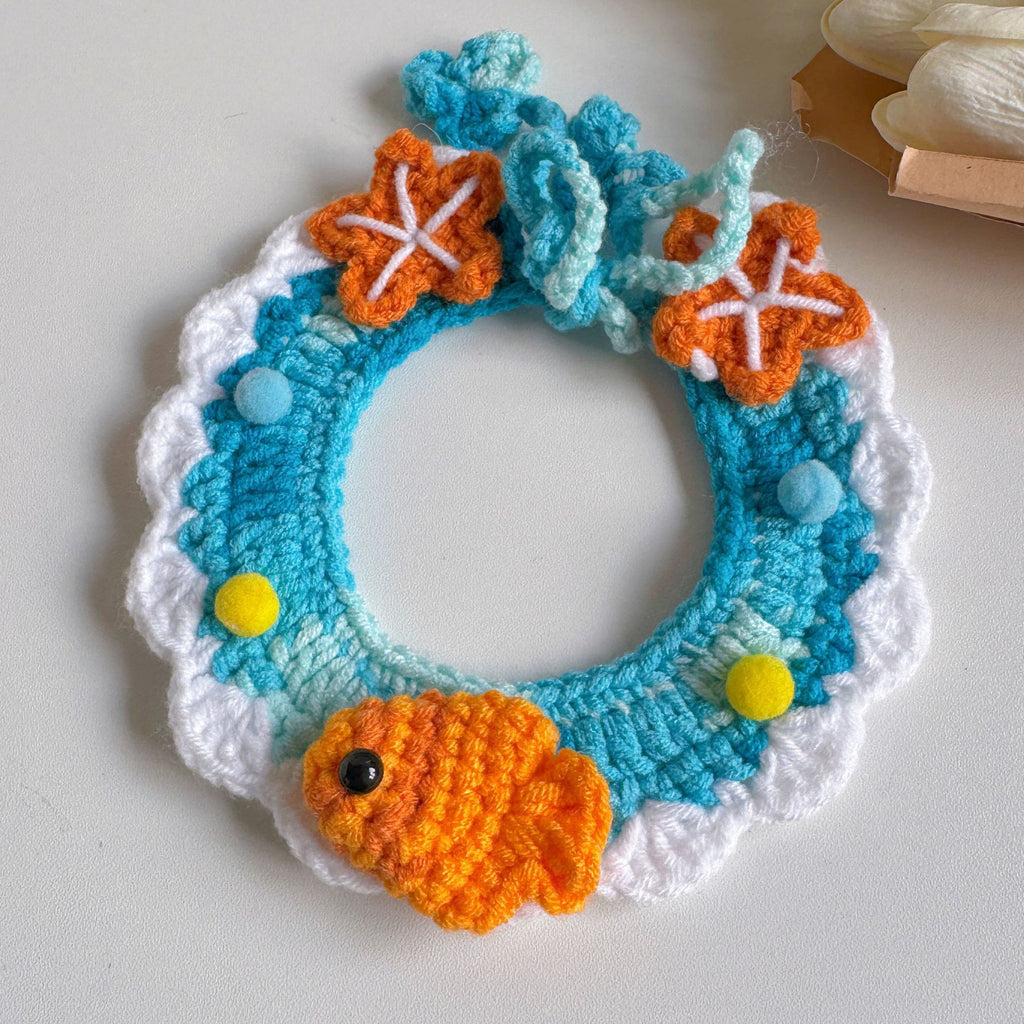 Knitted Pet Collars & Bibs for Cats and Dogs - Starfish