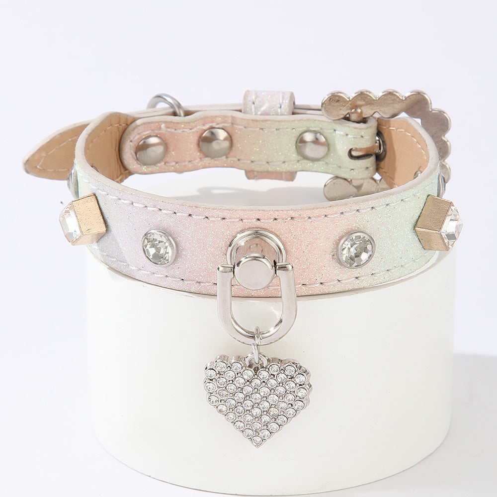 Beaded Pet Collars - White & Pink - White (Pendant Style)
