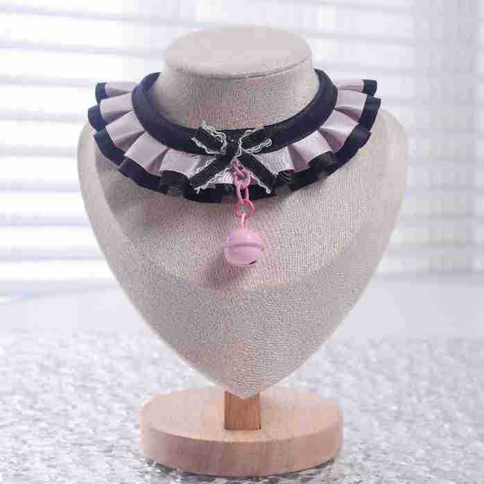 Lace Pet Collars - Butterfly, Pink & Chocolate - Pink with Black Trim