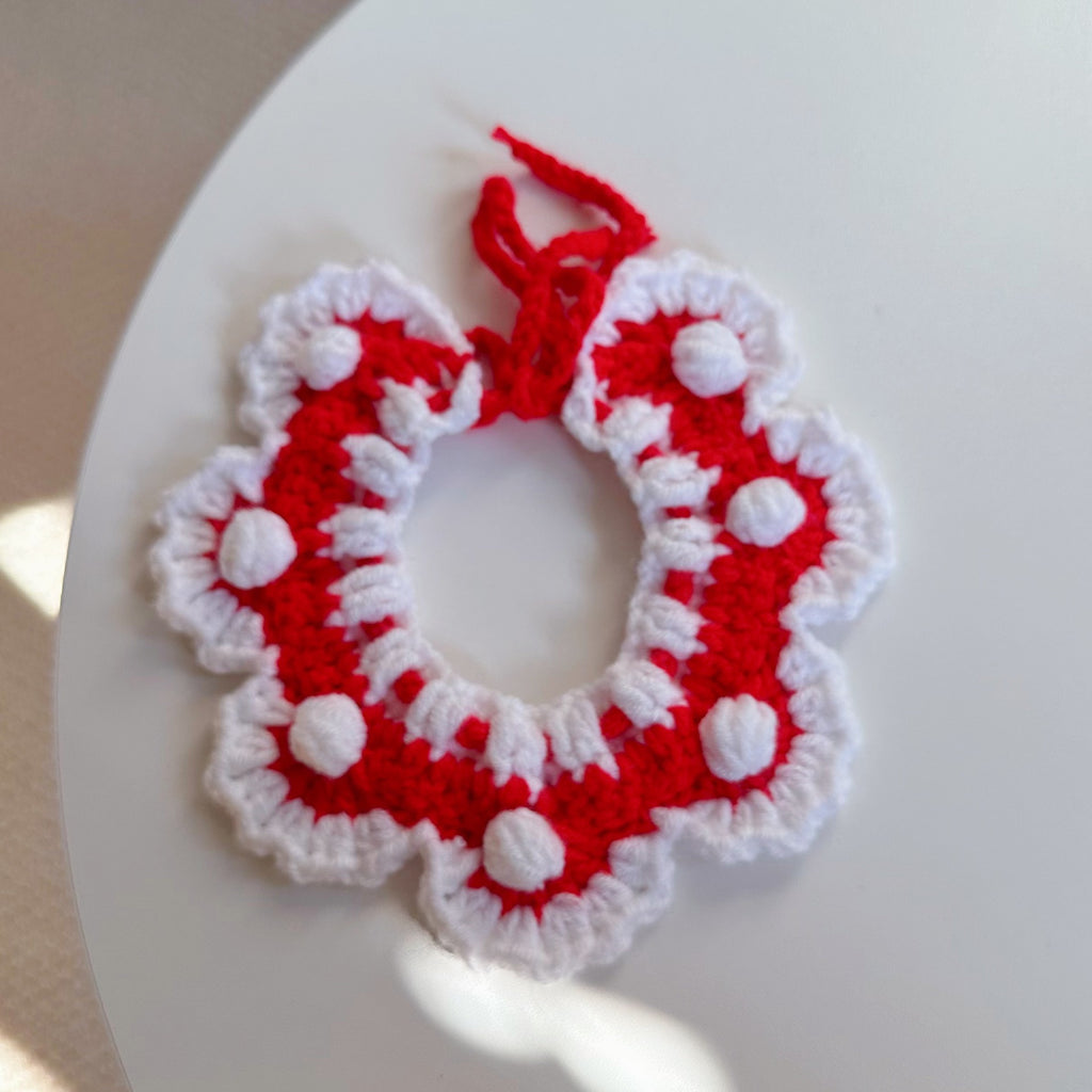 Knitted Pet Collars & Bibs for Cats and Dogs - Red Bobbles