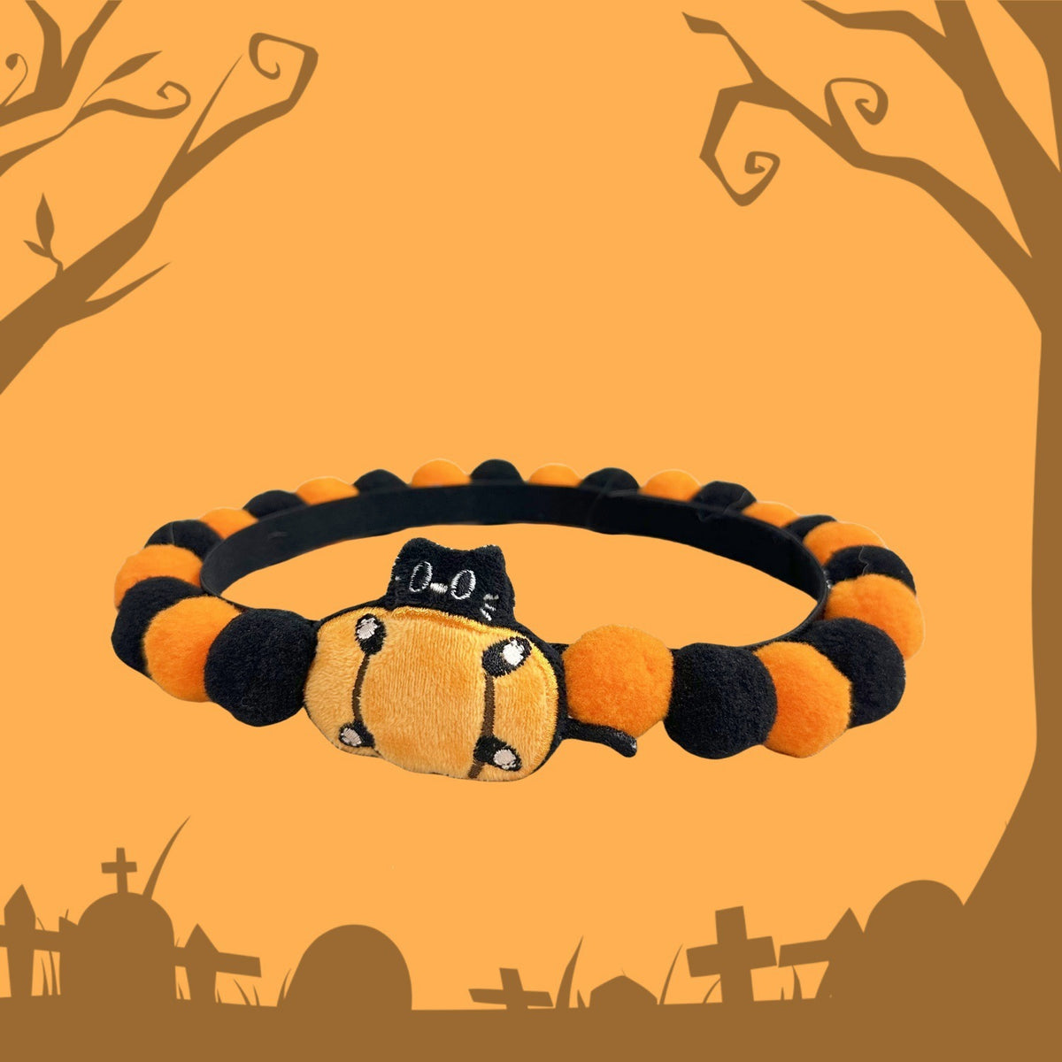 Halloween Pom-Pom Pet Collars & Hat Sets - 22 Pumpkin Cat / Collar Only