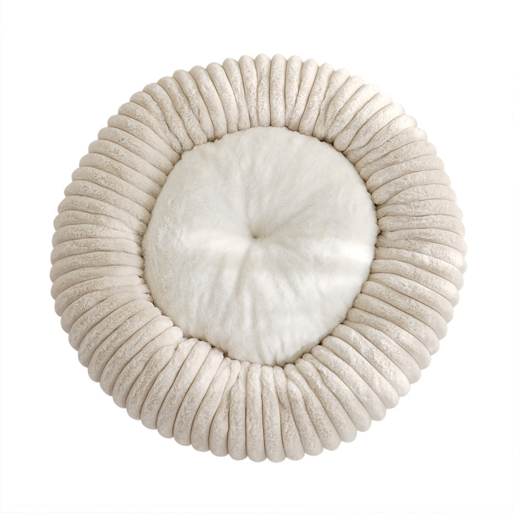 M53 Striped Plush Round Pet Bed - Striped Plush - Light Brown