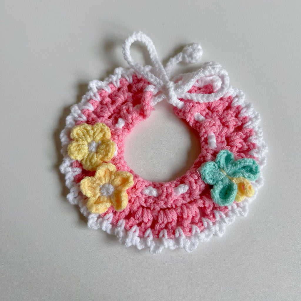 Knitted Pet Collars & Bibs for Cats and Dogs - Pink Butterfly