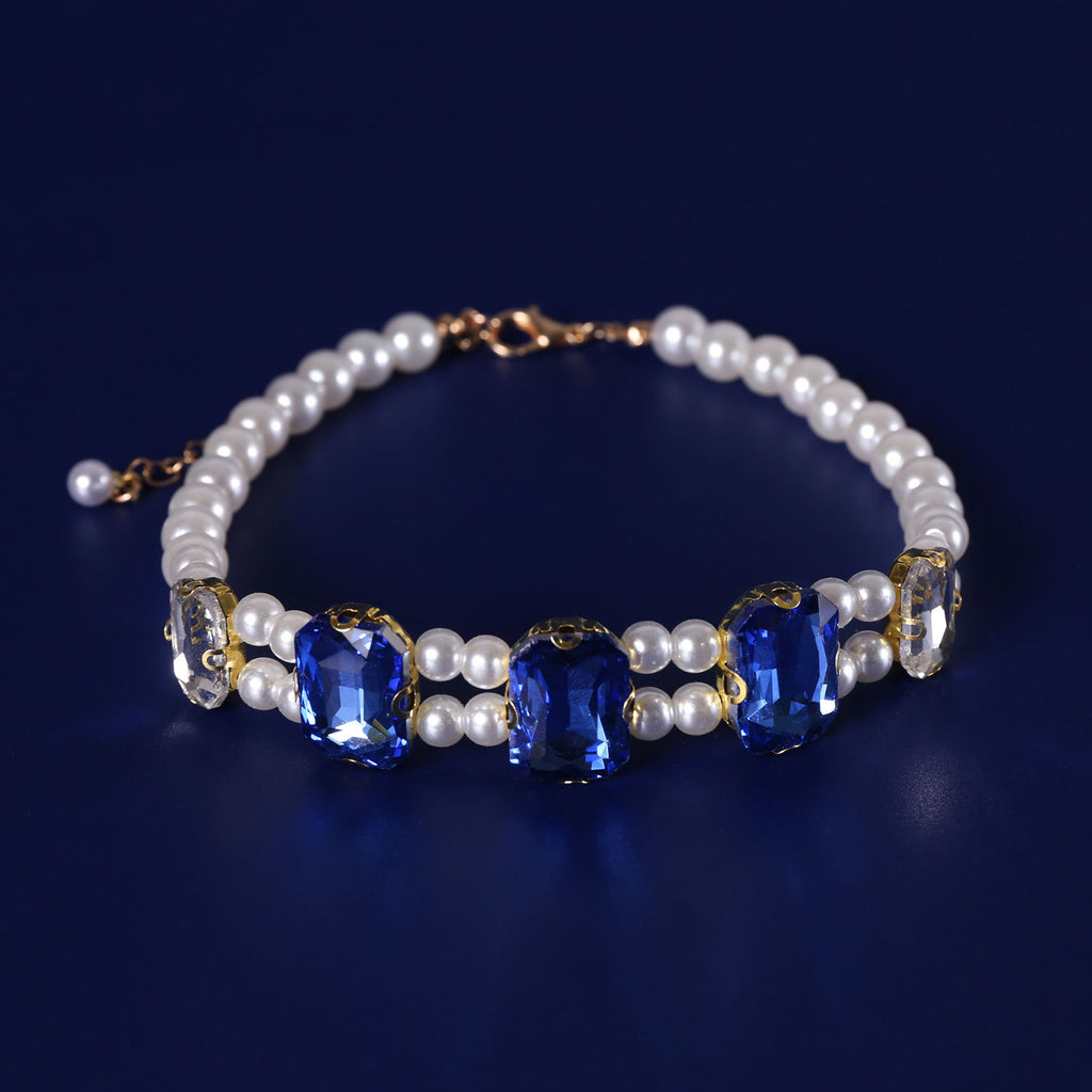 Square Rhinestone Pet Necklaces - Blue Square Rhinestone