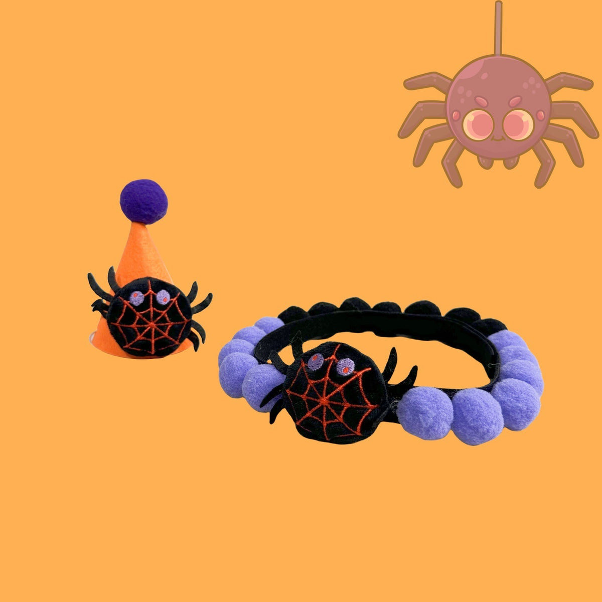 Halloween Pom-Pom Pet Collars & Hat Sets - 20 Spider + Hat