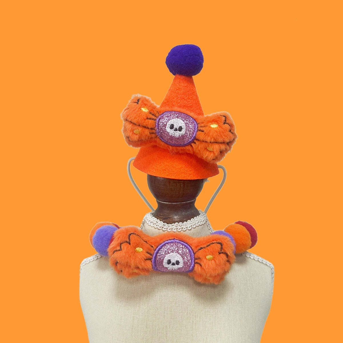 Halloween Pom-Pom Pet Collars & Hat Sets - 05 Orange Candy + Hat