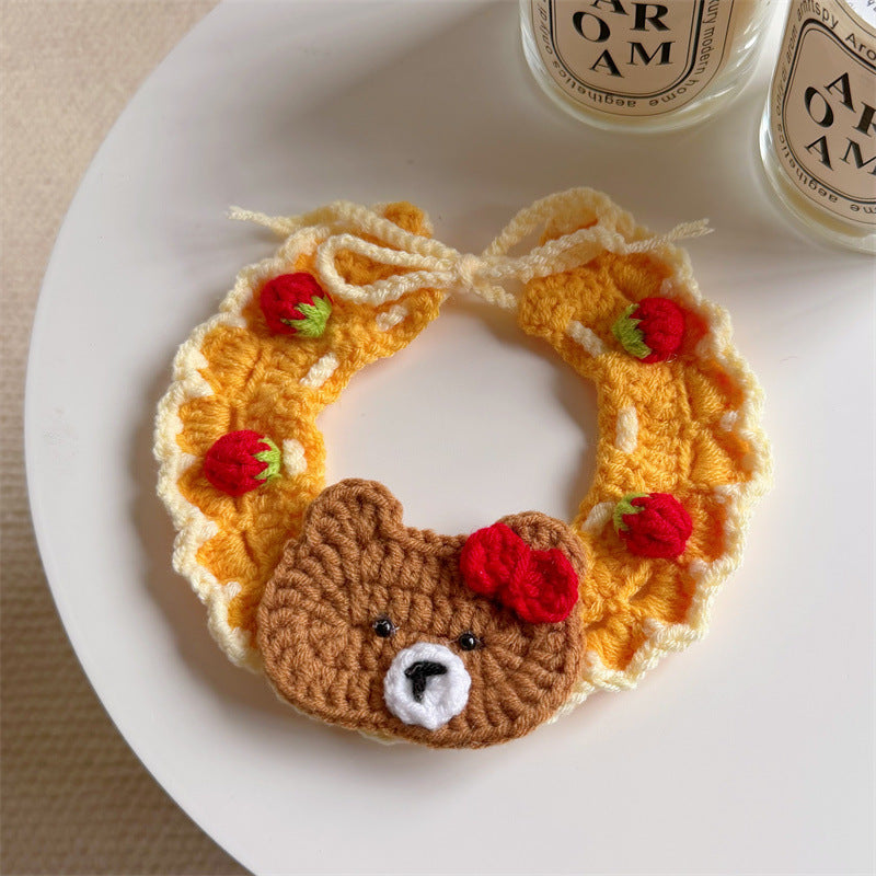 Knitted Pet Collars & Bibs for Cats and Dogs - Cream Bear