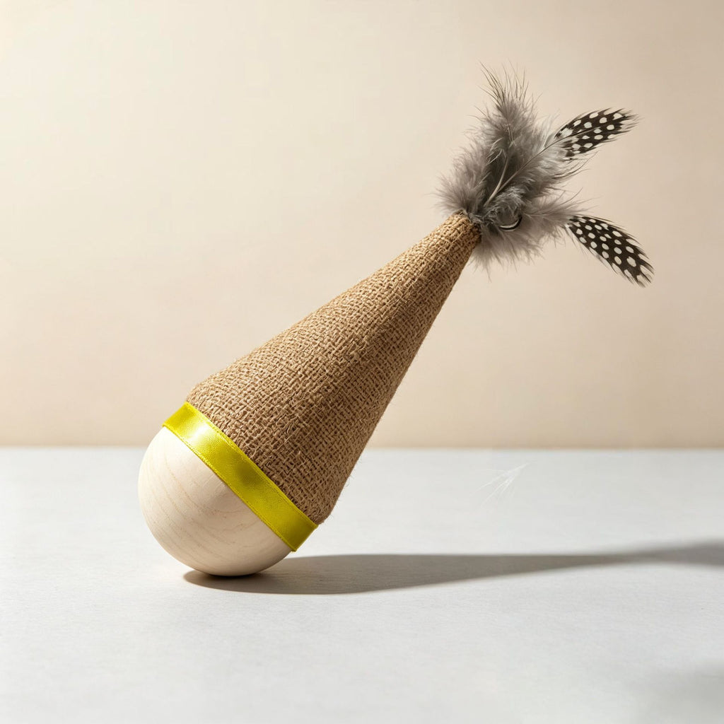 Feather Wobble Cat Toys - Burlap Style