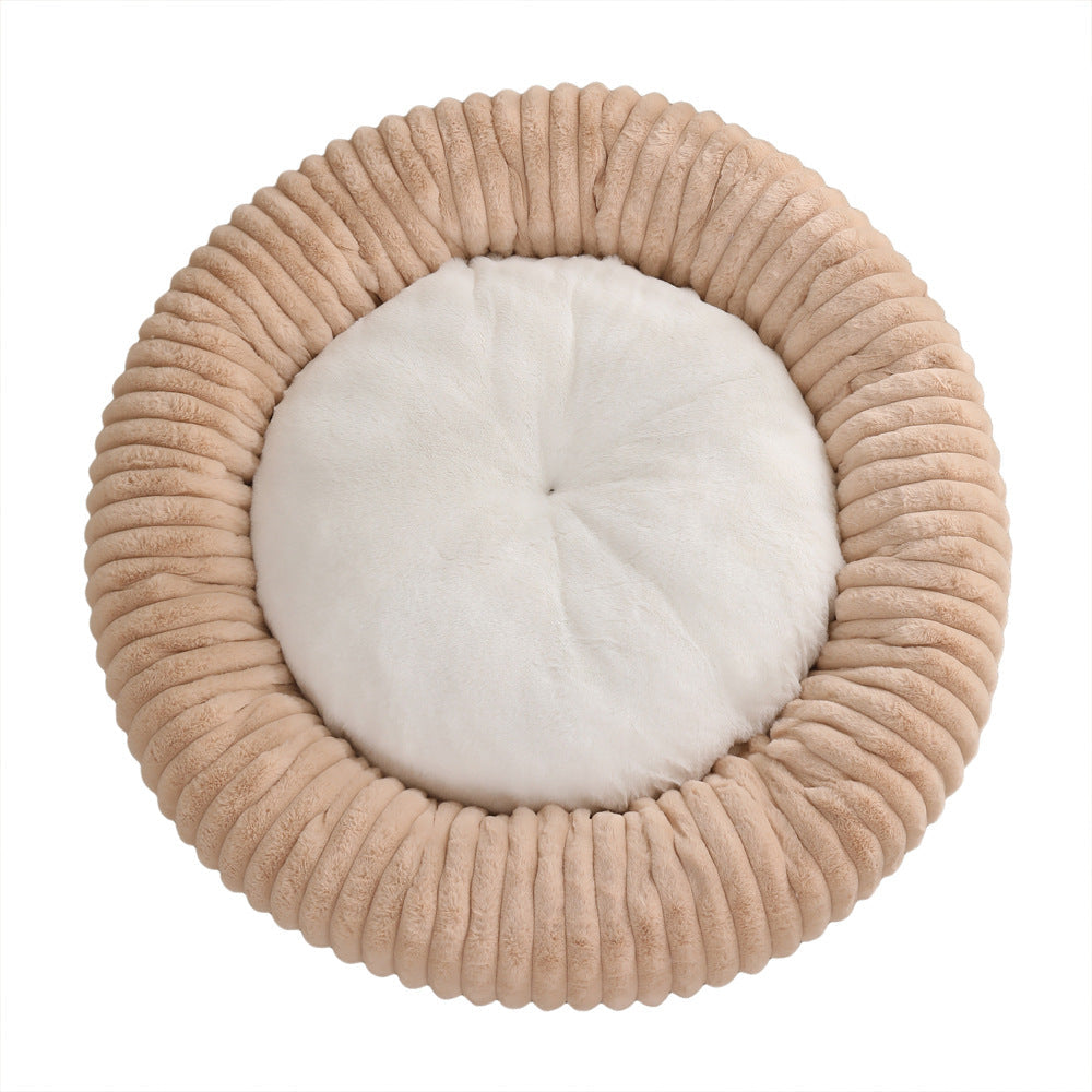 M53 Striped Plush Round Pet Bed - Striped Plush - Apricot