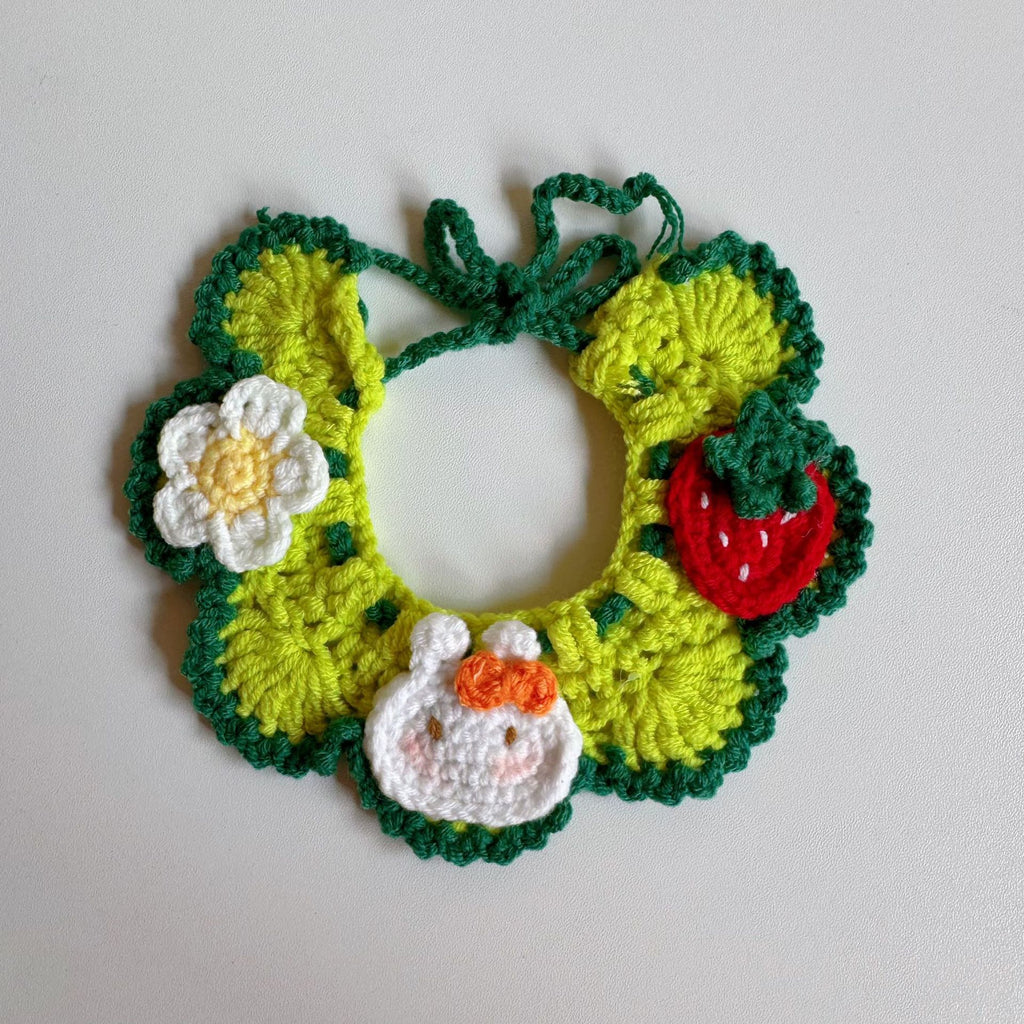 Knitted Pet Collars & Bibs for Cats and Dogs - Green Bunny