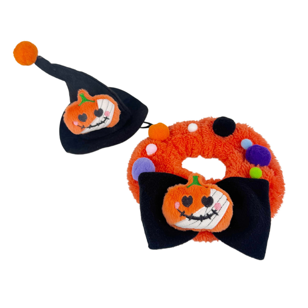 Orange Fluffy Halloween Pet Collars & Hat Sets - Orange Fluffy Collar / Hat--Pumpkin