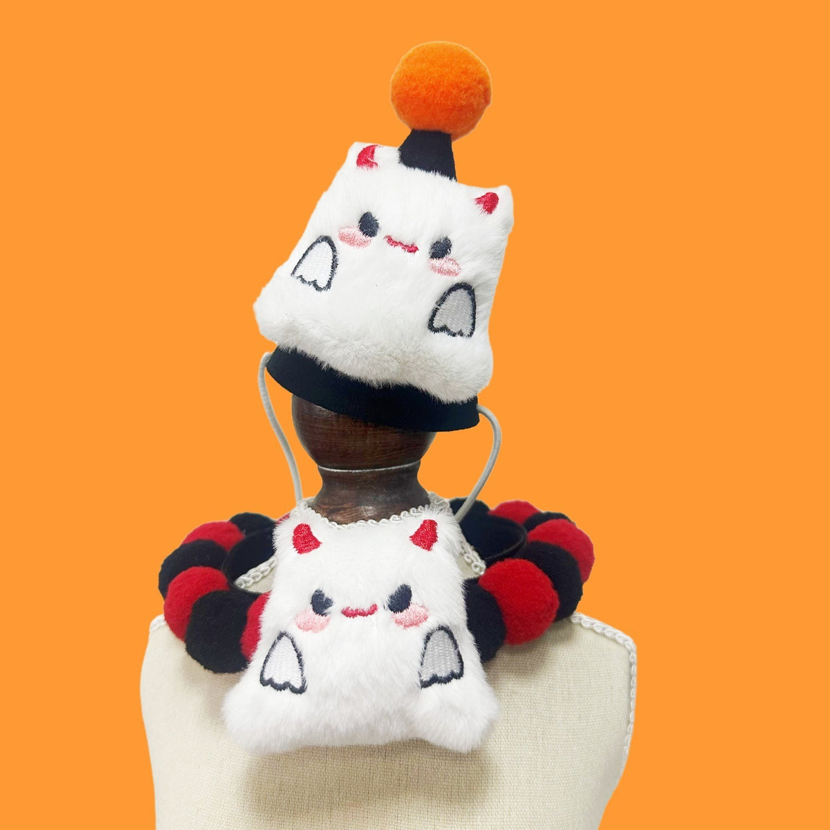 Halloween Pom-Pom Pet Collars & Hat Sets - 06 Large Ghost + Hat