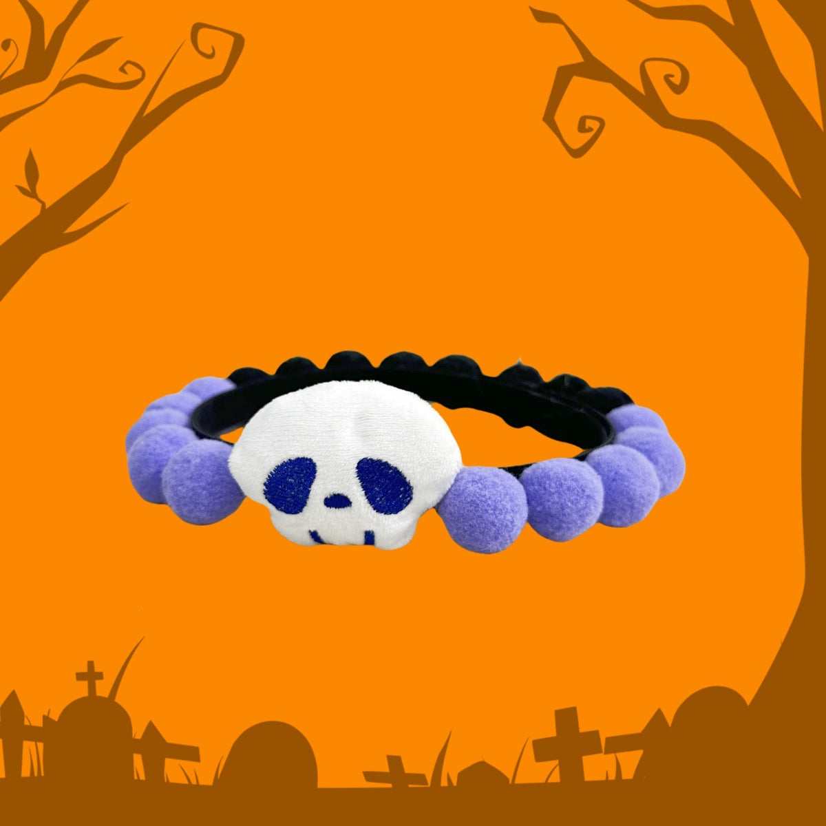 Halloween Pom-Pom Pet Collars & Hat Sets - 15 Blue Skull / Collar Only
