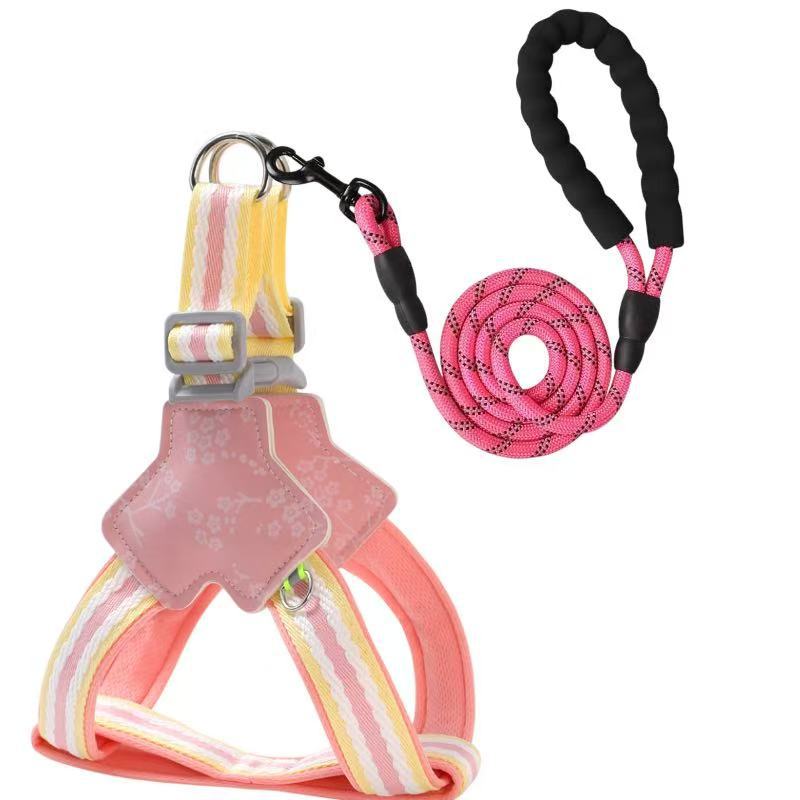 Jacquard Reflective Dog Harness & Leash Options - Peach Pink (Harness / 1.5 m Reflective Round Leash)