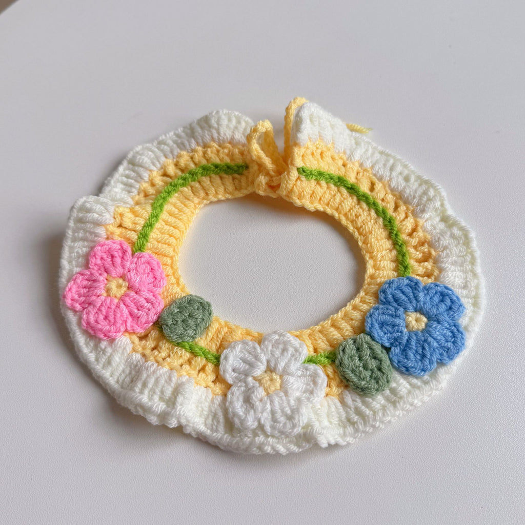 Knitted Pet Collars & Bibs for Cats and Dogs - Classic Flower