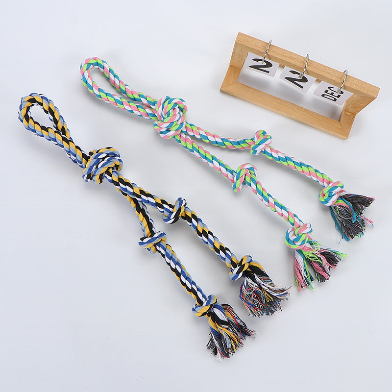 Knotted Cotton Rope Dog Toys - Tug & Chew Collection - Double-Strand - 5 Knots - Random Color