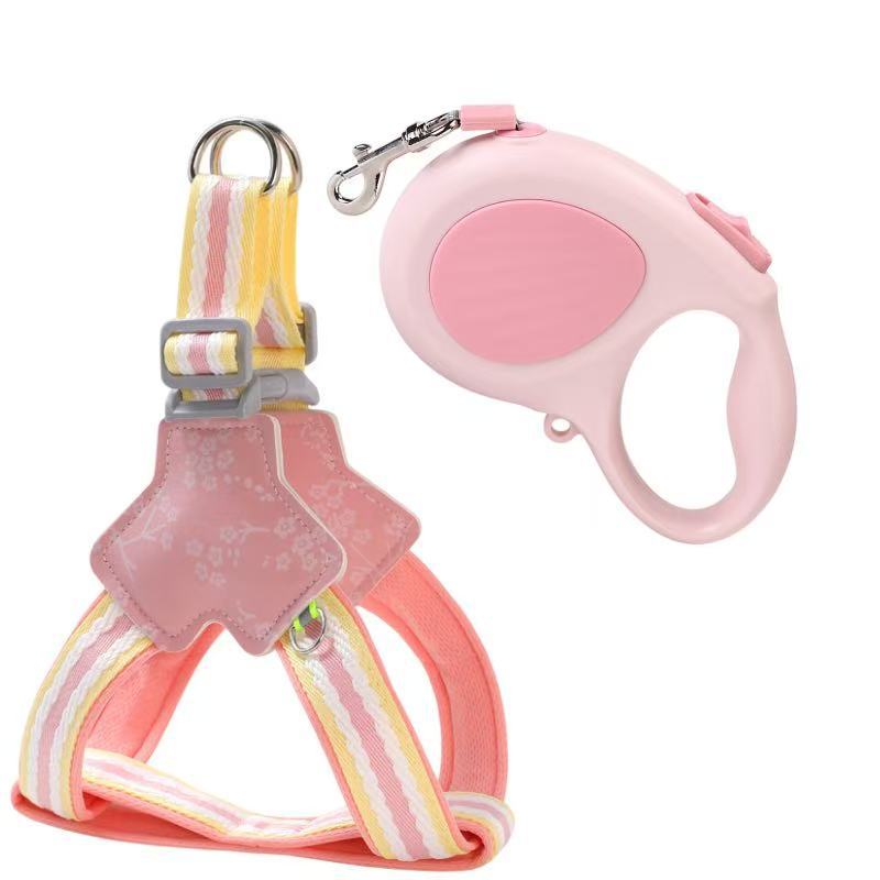 Jacquard Reflective Dog Harness & Leash Options - Peach Pink (Harness / 5 m Retractable Leash)