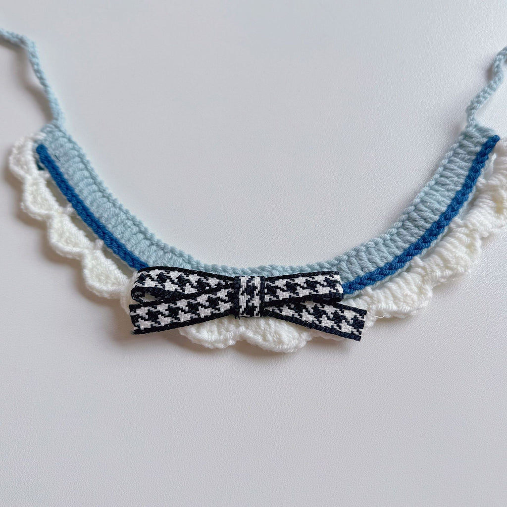 Knitted Pet Collars & Bibs for Cats and Dogs - Blue Plaid